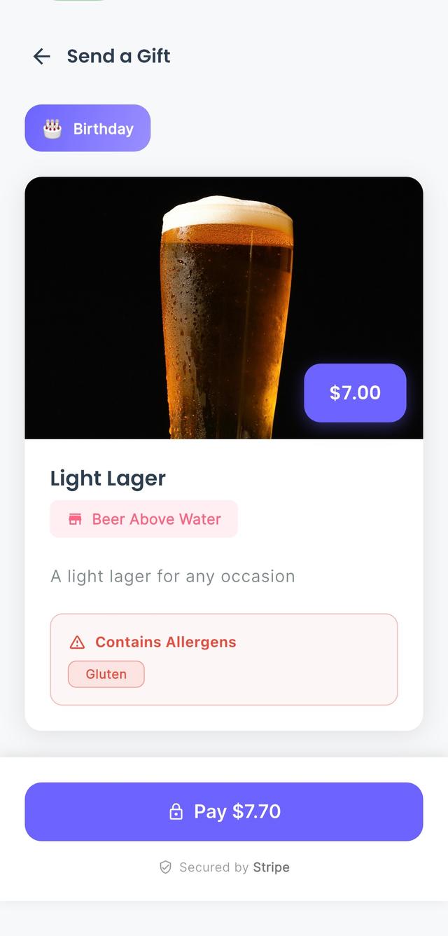 Allergen warning when sending a gift
